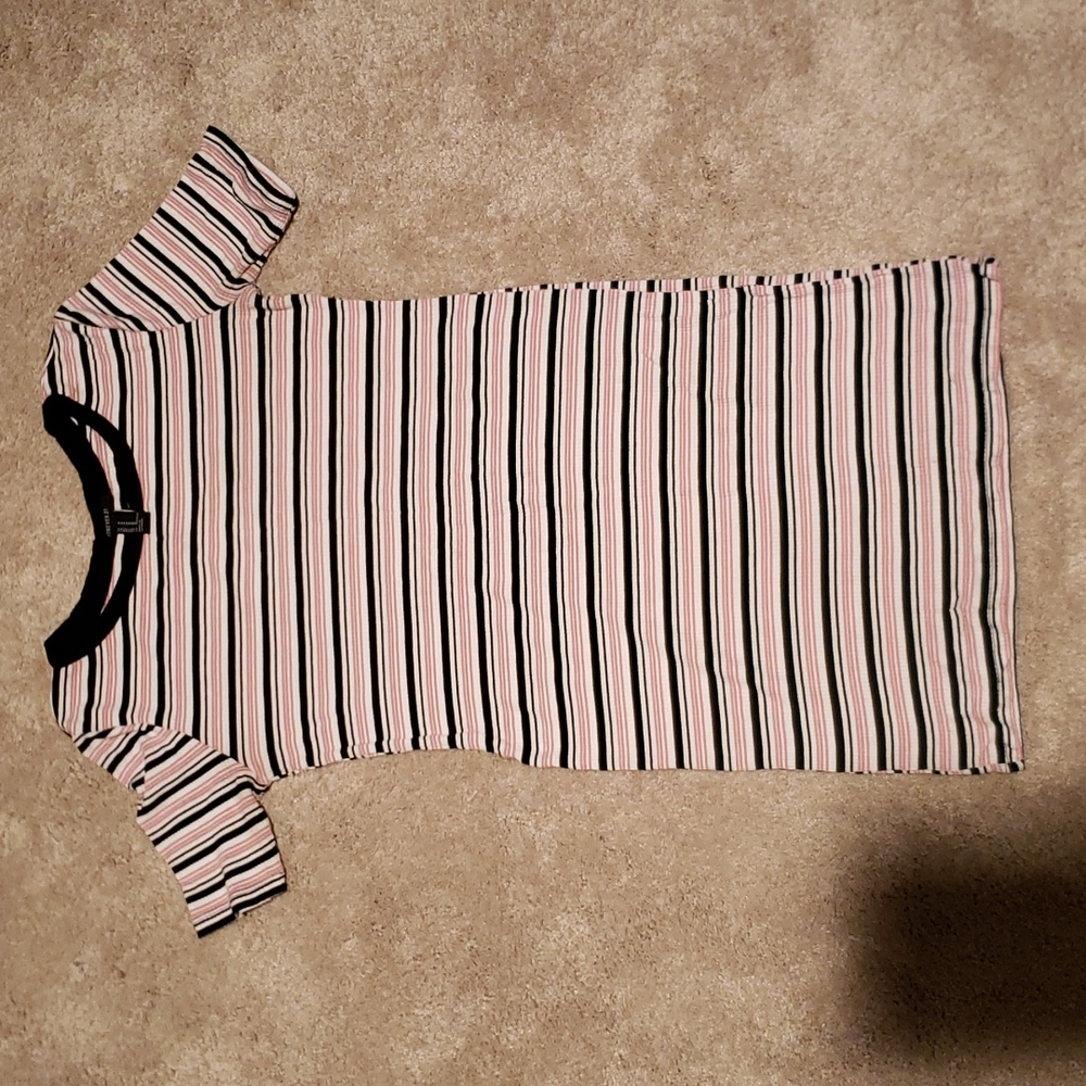 Forever 21 Black Pink and White Stripe Ribbed Dress size medium